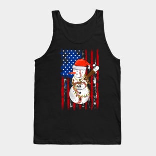 Christmas Snowman Playing Baseball Us Flag Xmas Background Tank Top